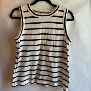 LOFT Thick Knit Black and Cream Striped Tank Top Medium
